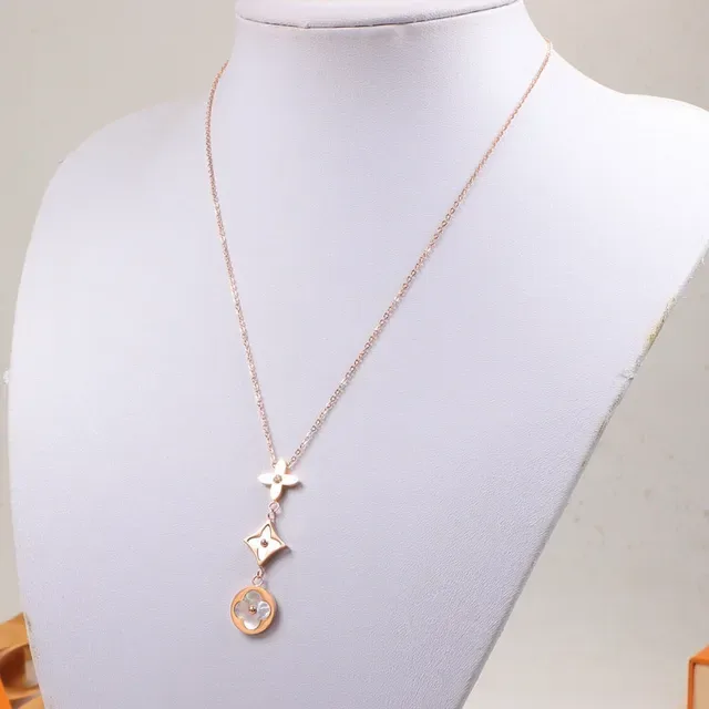 Silver Gold Floral Pendant Geometric Link Necklace 2
