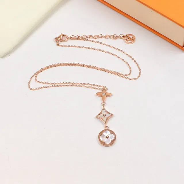 Silver Gold Floral Pendant Geometric Link Necklace 3