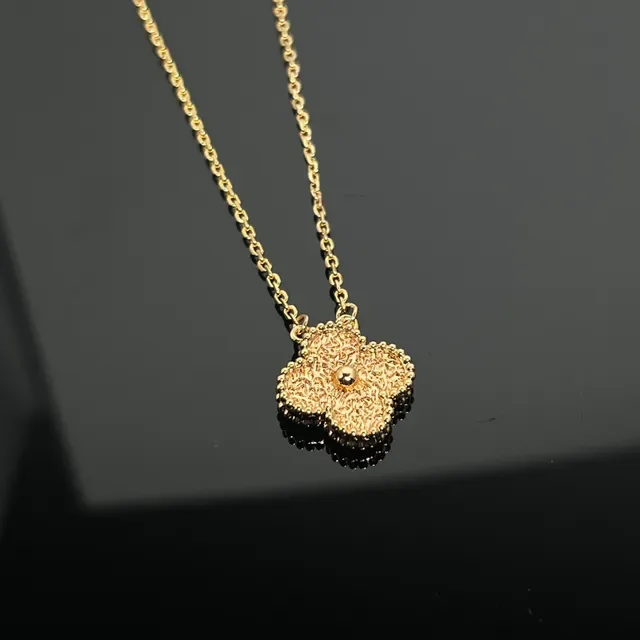 Silver Gold Flower-Shaped Pendant Granulated Texture Necklace 2
