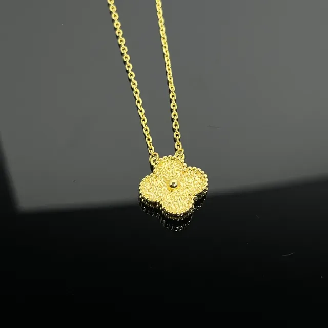 Silver Gold Flower-Shaped Pendant Granulated Texture Necklace 3