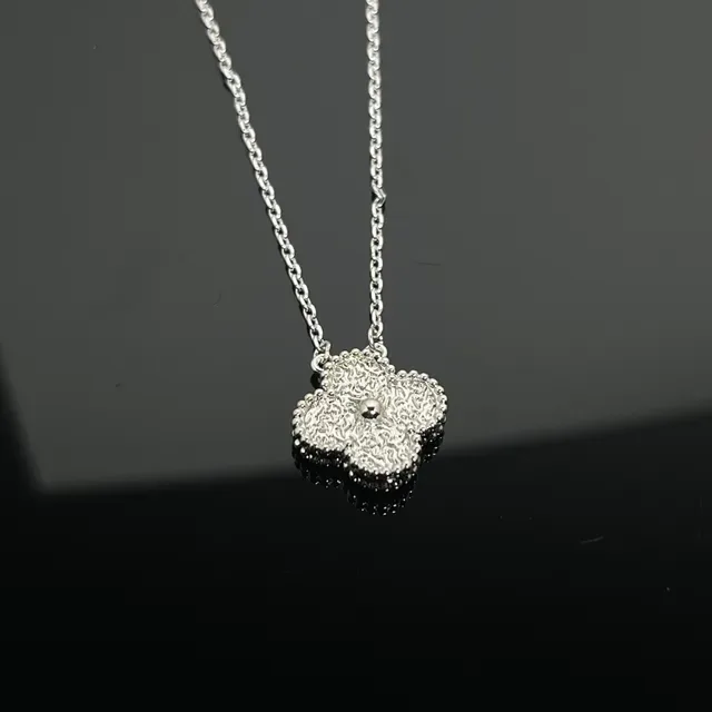 Silver Gold Flower-Shaped Pendant Granulated Texture Necklace 4