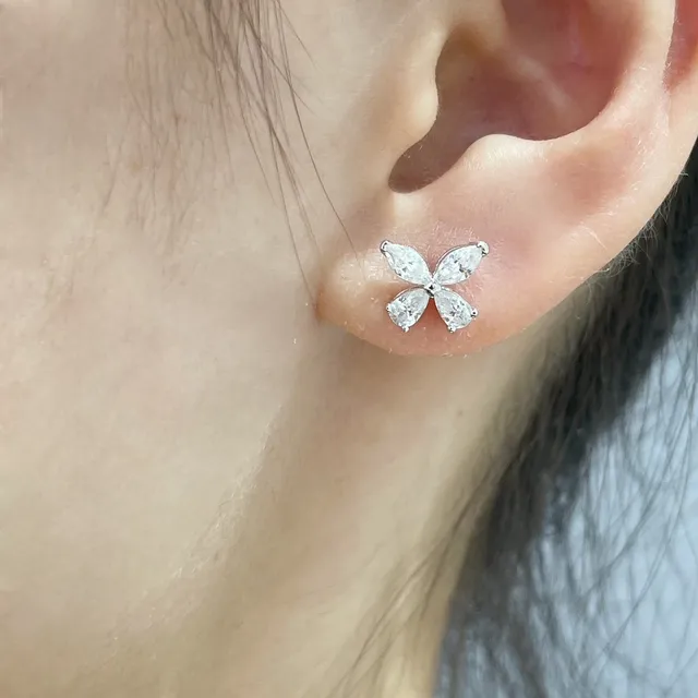 Silver Gold Flower-Shaped Petal-Cut Stones Earrings 8
