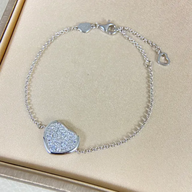 Silver Gold Heart-Shaped Pave-Set Necklace 6