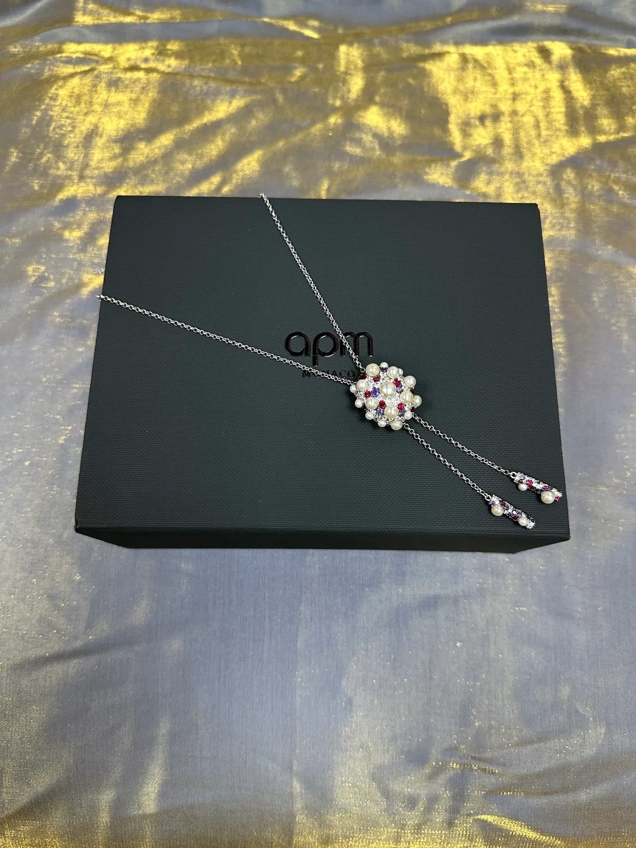Silver Multicolor Cluster Pendant Pearl And Gemstone Embellished Necklace 2