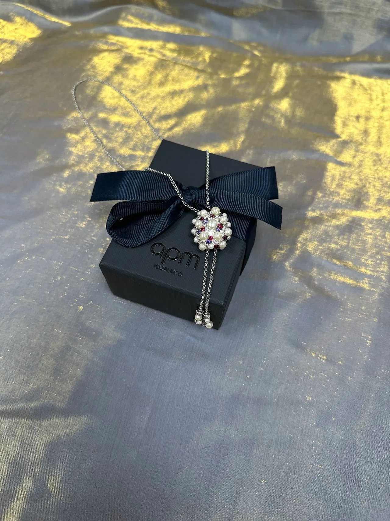 Silver Multicolor Cluster Pendant Pearl And Gemstone Embellished Necklace 3
