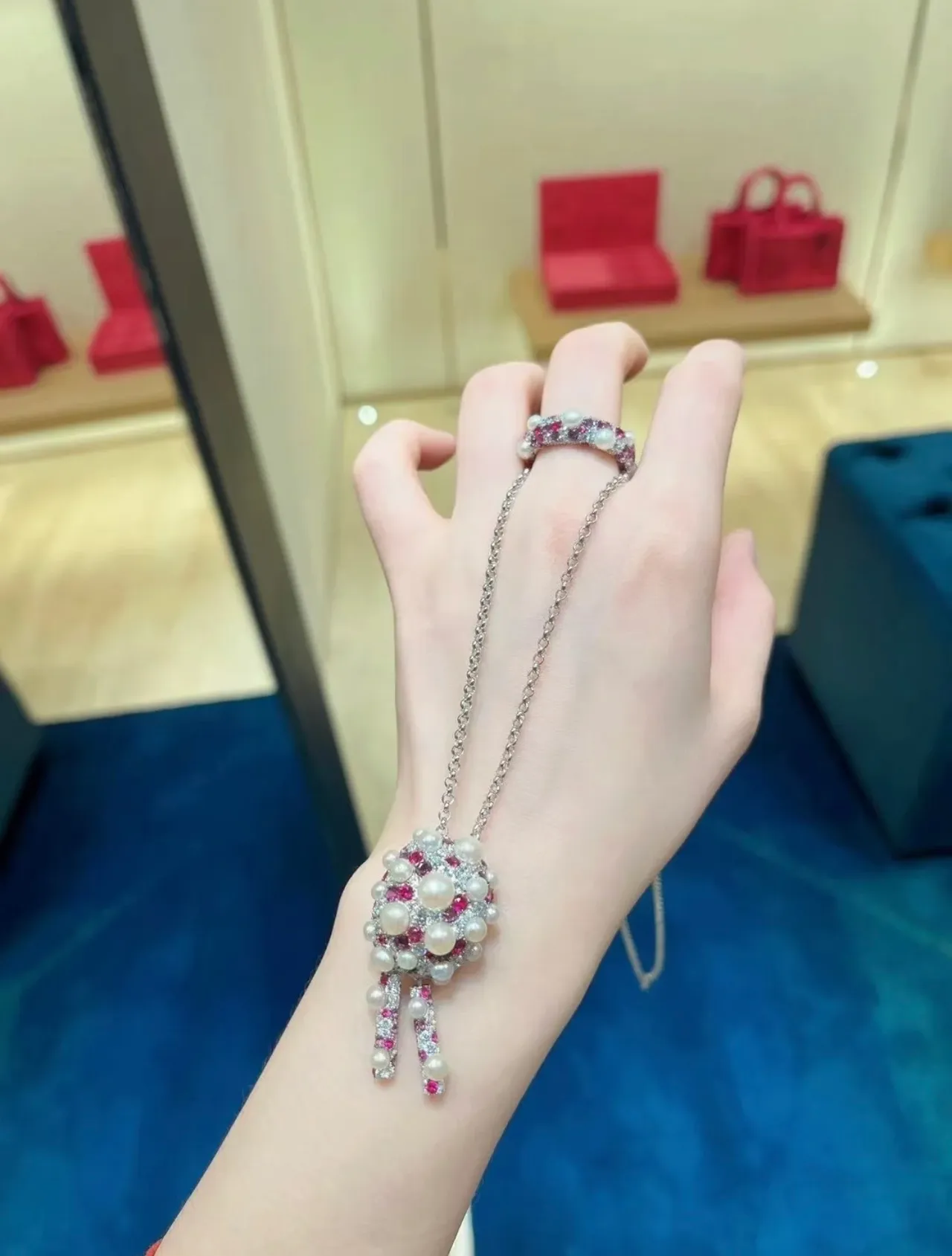 Silver Multicolor Cluster Pendant Pearl And Gemstone Embellished Necklace 6