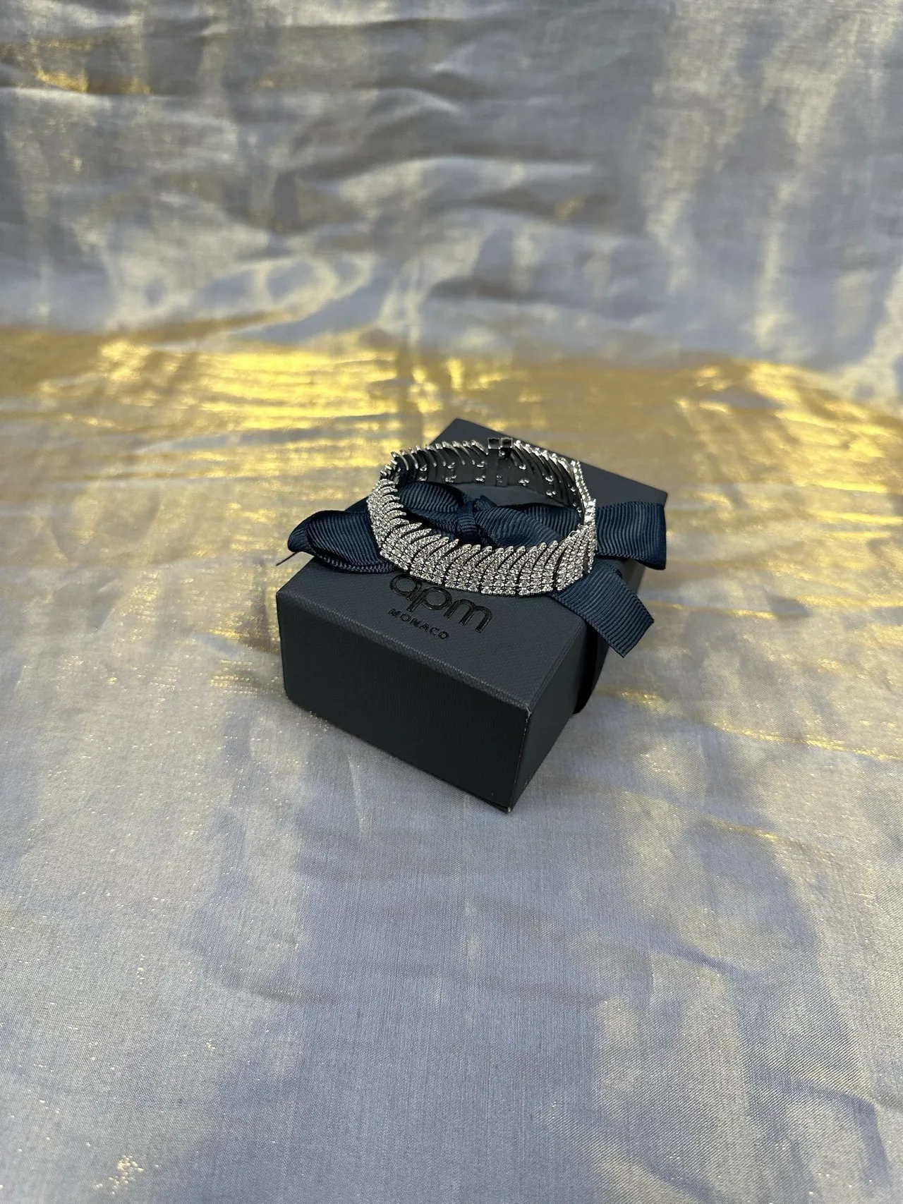 Silver Navy Multi-Row Pavé Rigid Cuff-Style Bracelet 6