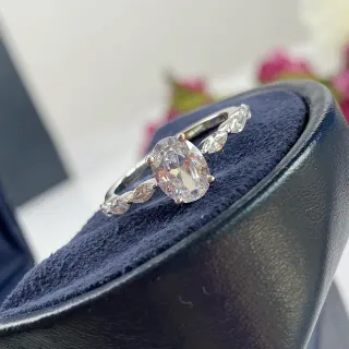 Silver Navy Oval Center Stone Marquise Side Stones Ring