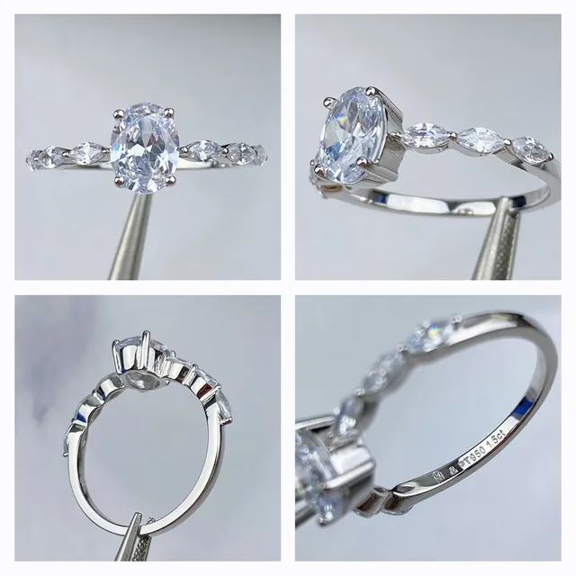 Silver Navy Oval Center Stone Marquise Side Stones Ring 5