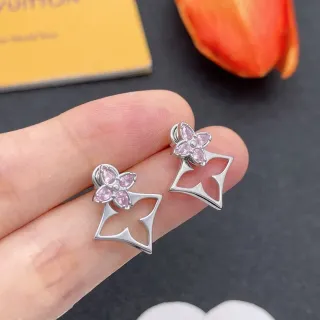 Silver Pink Floral Stud Gemstone Earrings