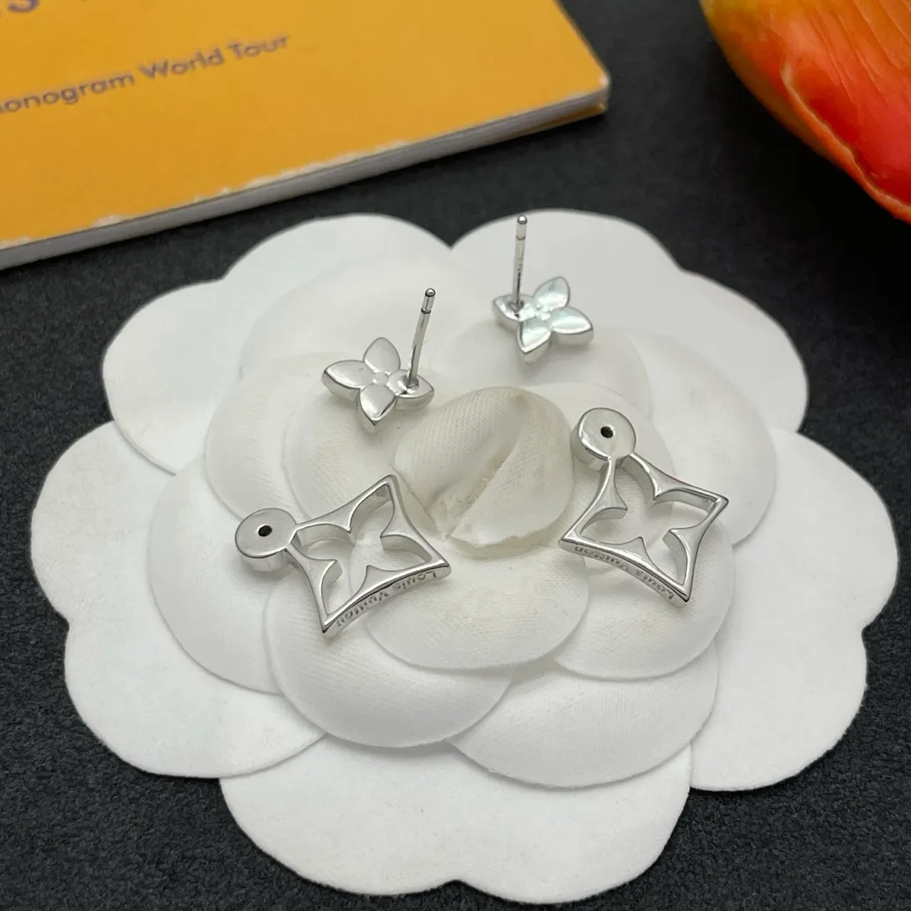 Silver Pink Floral Stud Gemstone Earrings 3