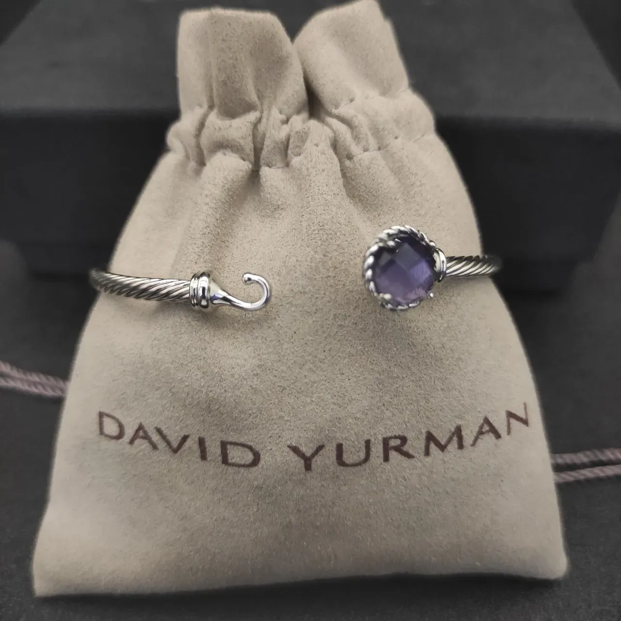 Silver Purple Twisted Cable Wire Faceted Round Stone Bracelet 2