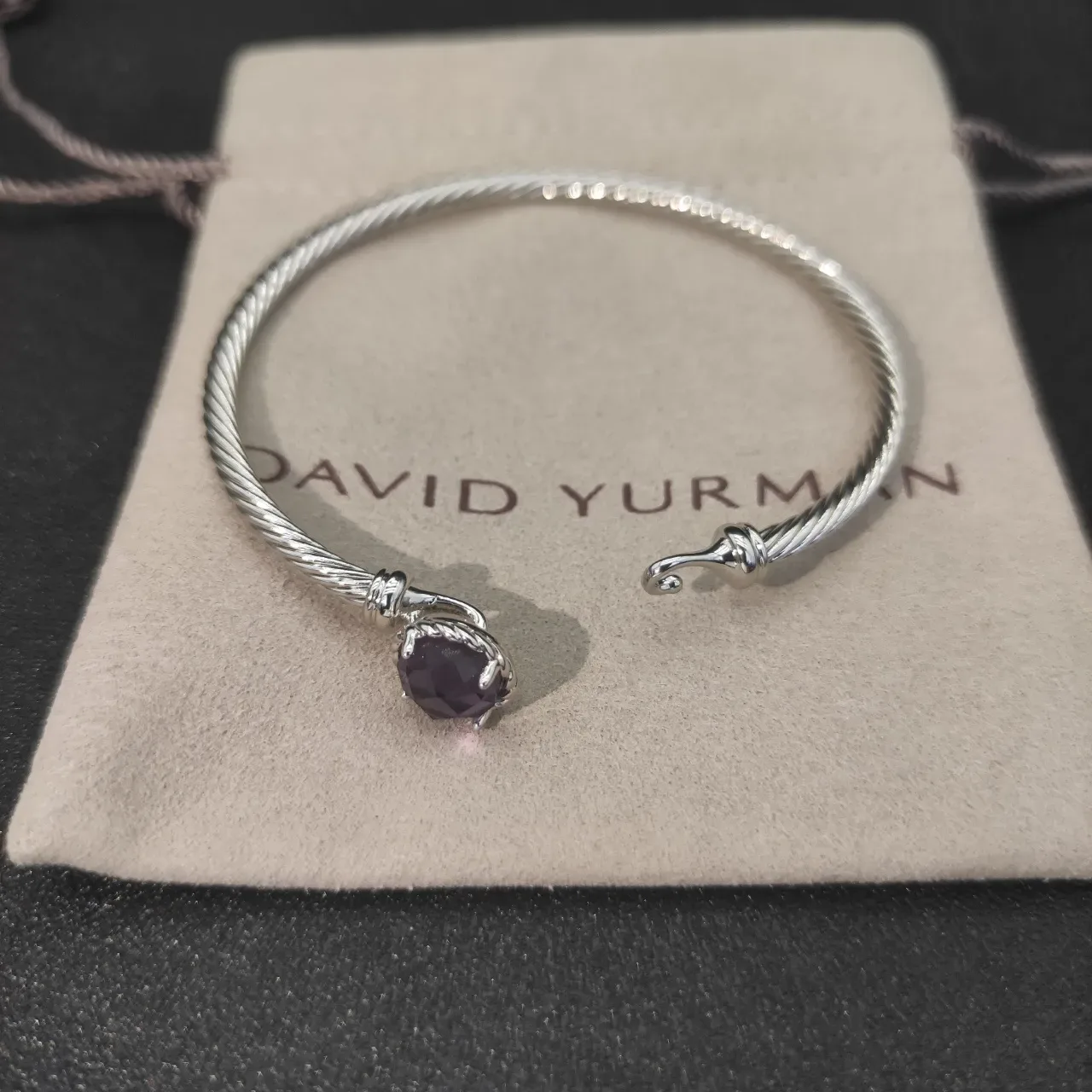 Silver Purple Twisted Cable Wire Faceted Round Stone Bracelet 3