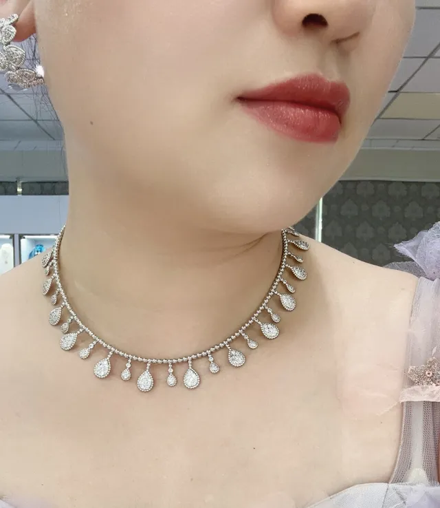 Silver Teardrop Fringe Pavé Necklace 8