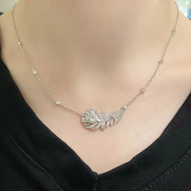Silver-Tone Feather Motif Pavé Necklace 8