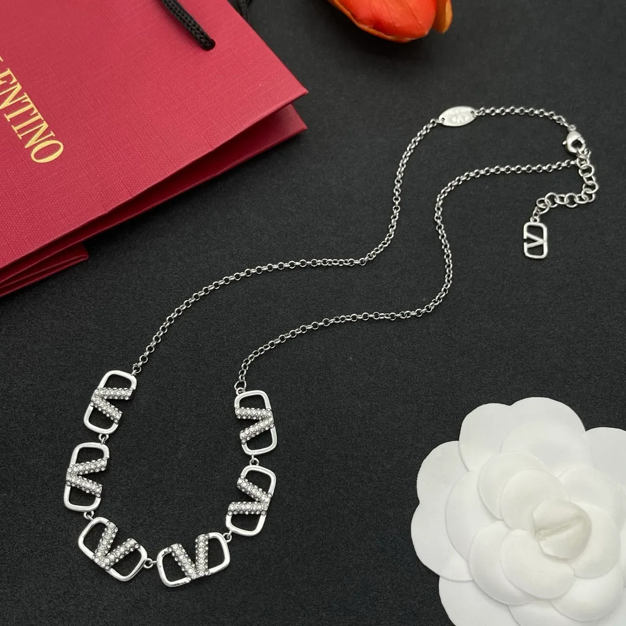 Silver-Tone Geometric Pavé Crystal Link Necklace 6