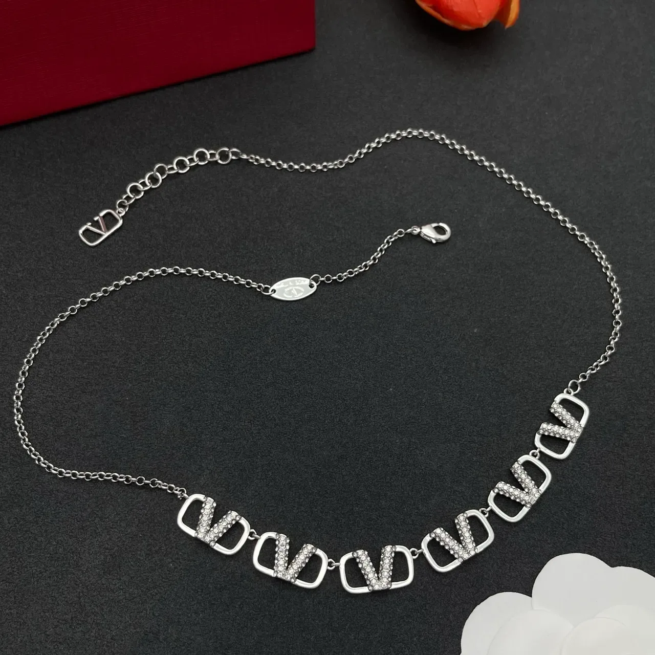Silver-Tone Geometric Pavé Crystal Link Necklace 7