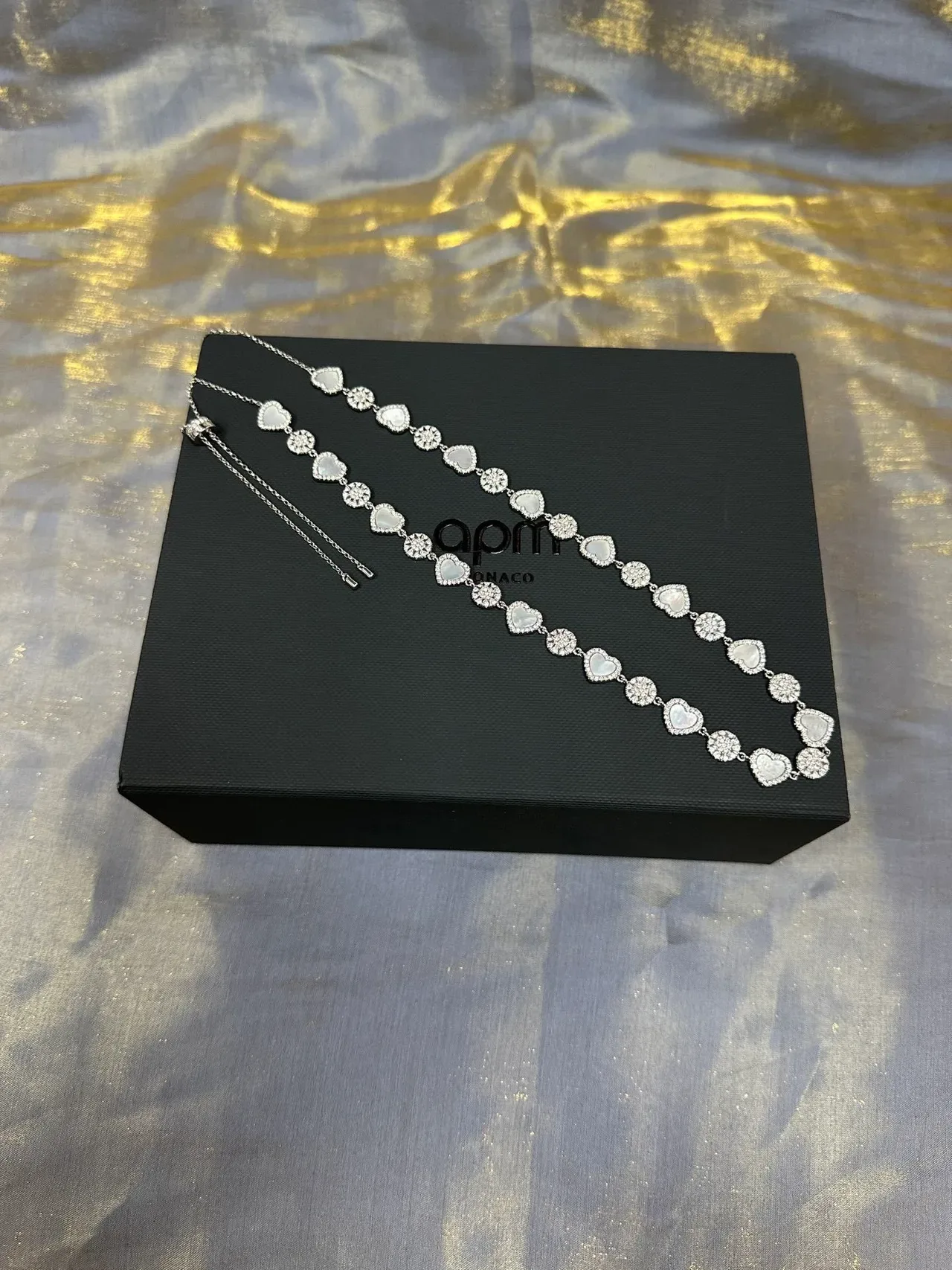 Silver-Tone Heart and Pavé Crystal Link Necklace 2