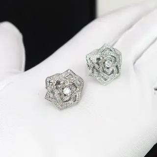 Silver-Tone Layered Floral Pavé Crystal Stud Earrings