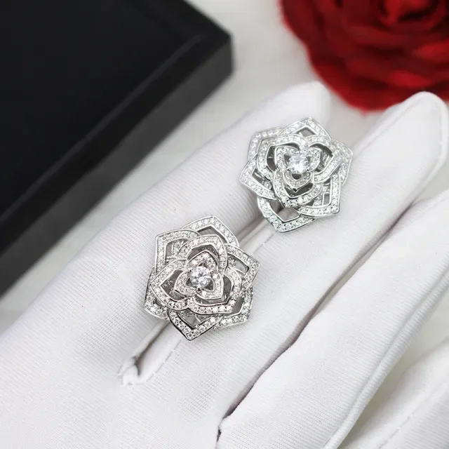 Silver-Tone Layered Floral Pavé Crystal Stud Earrings 2