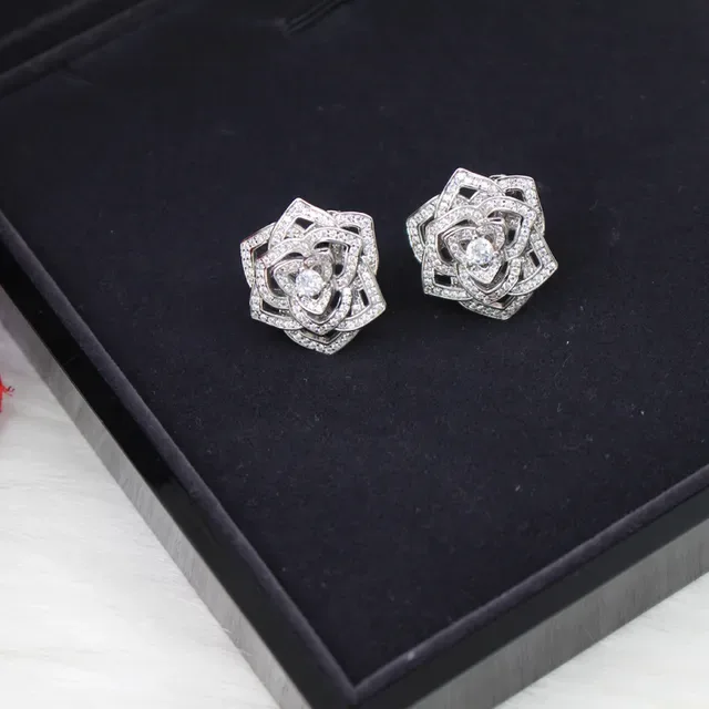 Silver-Tone Layered Floral Pavé Crystal Stud Earrings 3