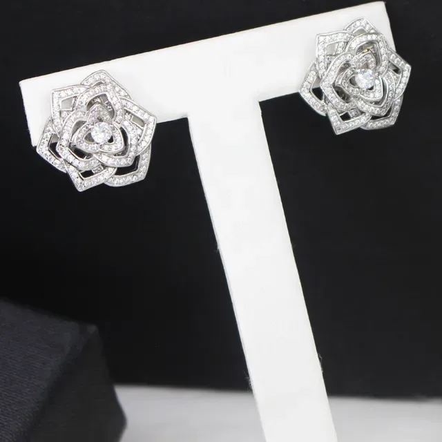 Silver-Tone Layered Floral Pavé Crystal Stud Earrings 4