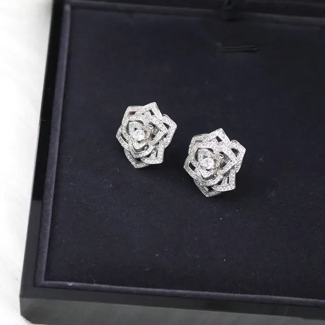 Silver-Tone Layered Floral Pavé Crystal Stud Earrings 8