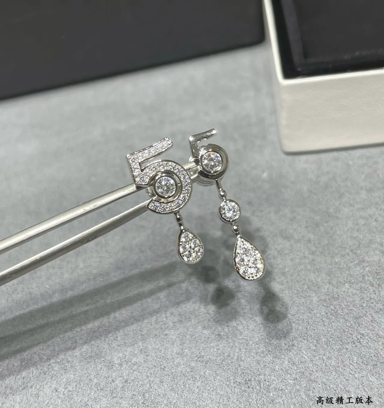 Silver-Tone Number 5 Pavé Stone Teardrop Dangle Earrings 2