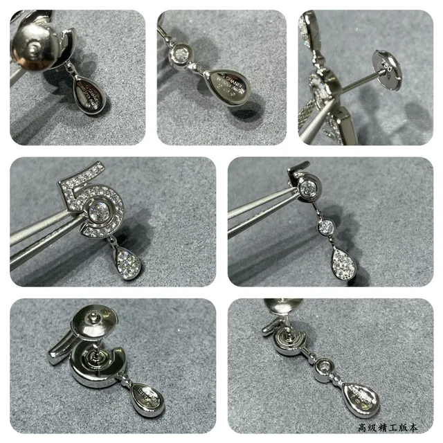 Silver-Tone Number 5 Pavé Stone Teardrop Dangle Earrings 4