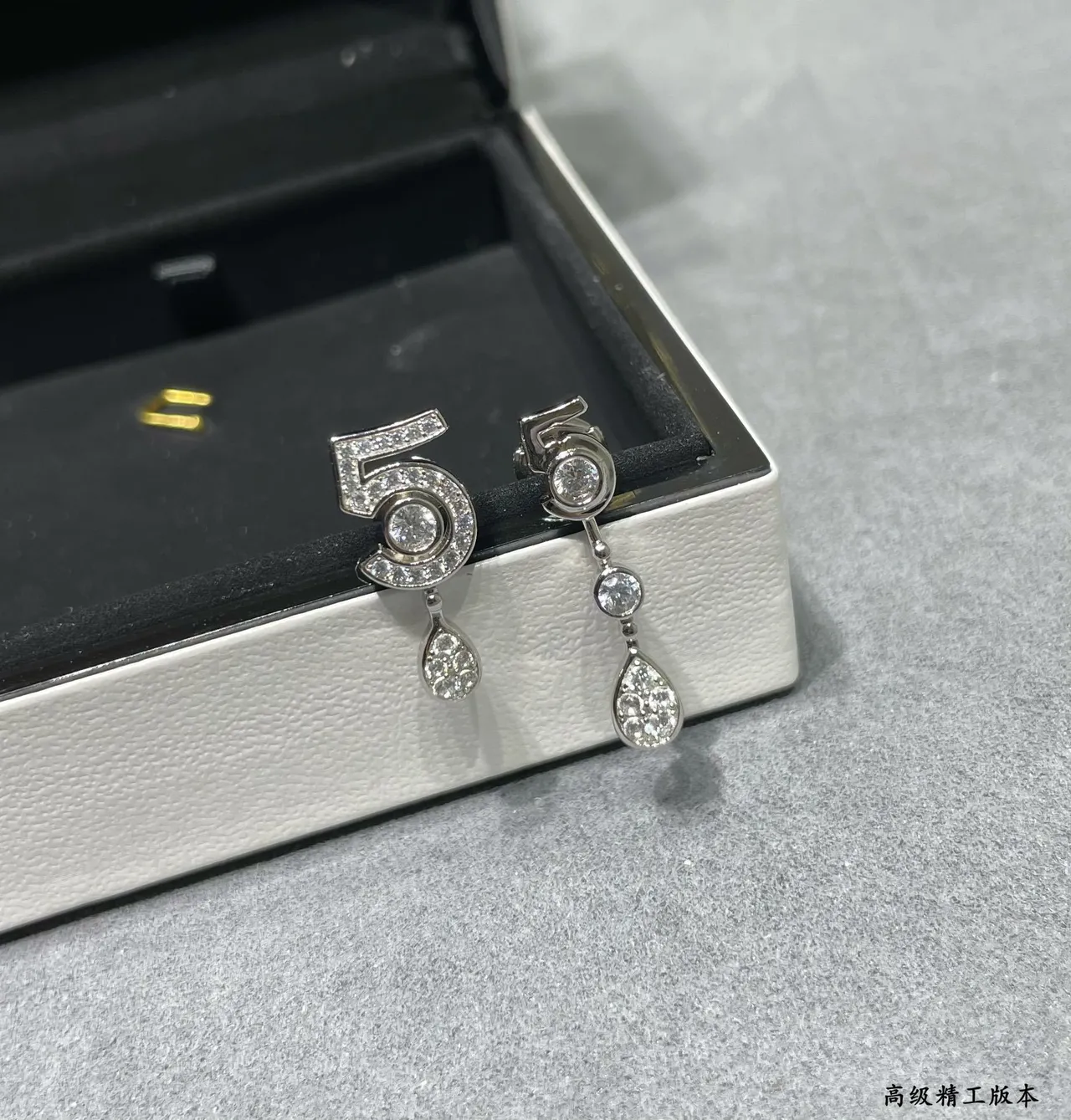 Silver-Tone Number 5 Pavé Stone Teardrop Dangle Earrings 5