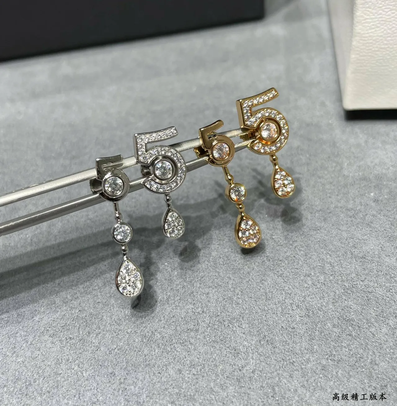 Silver-Tone Number 5 Pavé Stone Teardrop Dangle Earrings 7