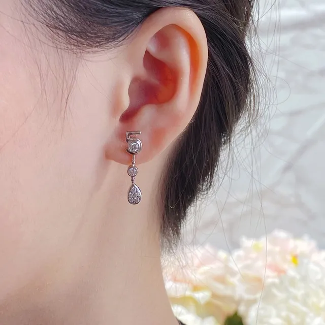 Silver-Tone Number 5 Pavé Stone Teardrop Dangle Earrings 9
