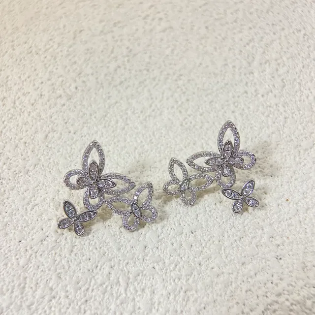 Silver-Tone Pavé Crystal Butterfly Motif Stud Earrings 2