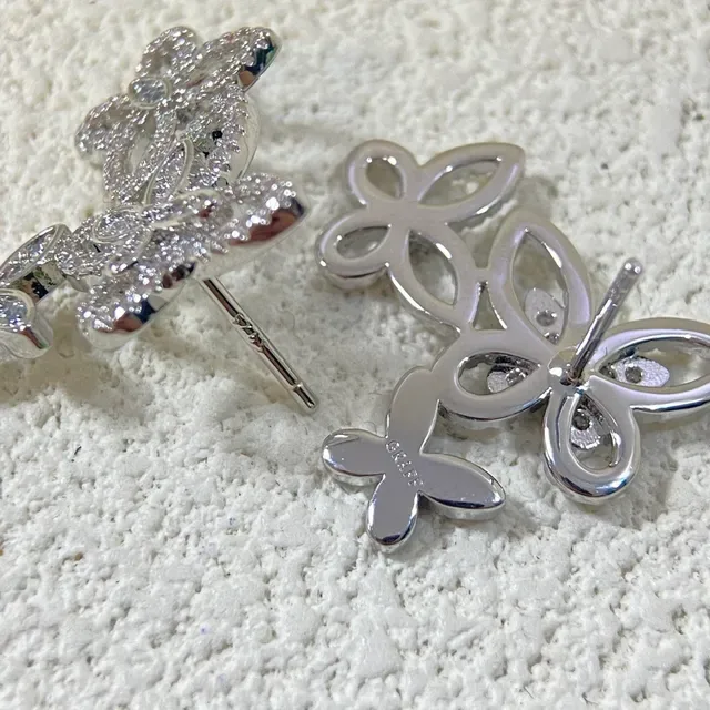 Silver-Tone Pavé Crystal Butterfly Motif Stud Earrings 3