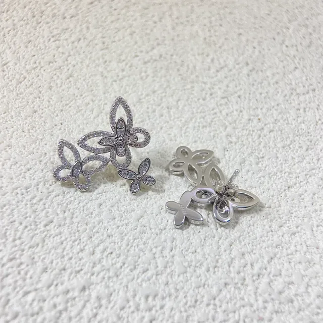 Silver-Tone Pavé Crystal Butterfly Motif Stud Earrings 4