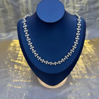 Silver-Tone Pavé Floral Motif Crystal Necklace
