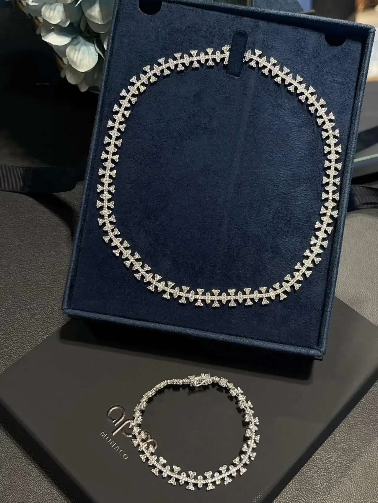 Silver-Tone Pavé Floral Motif Crystal Necklace 4