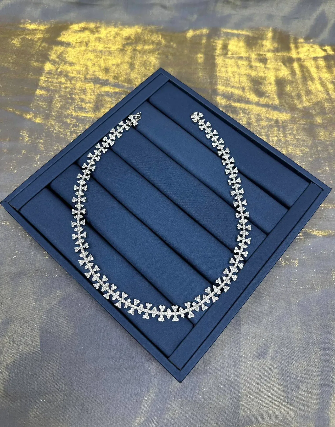 Silver-Tone Pavé Floral Motif Crystal Necklace 8