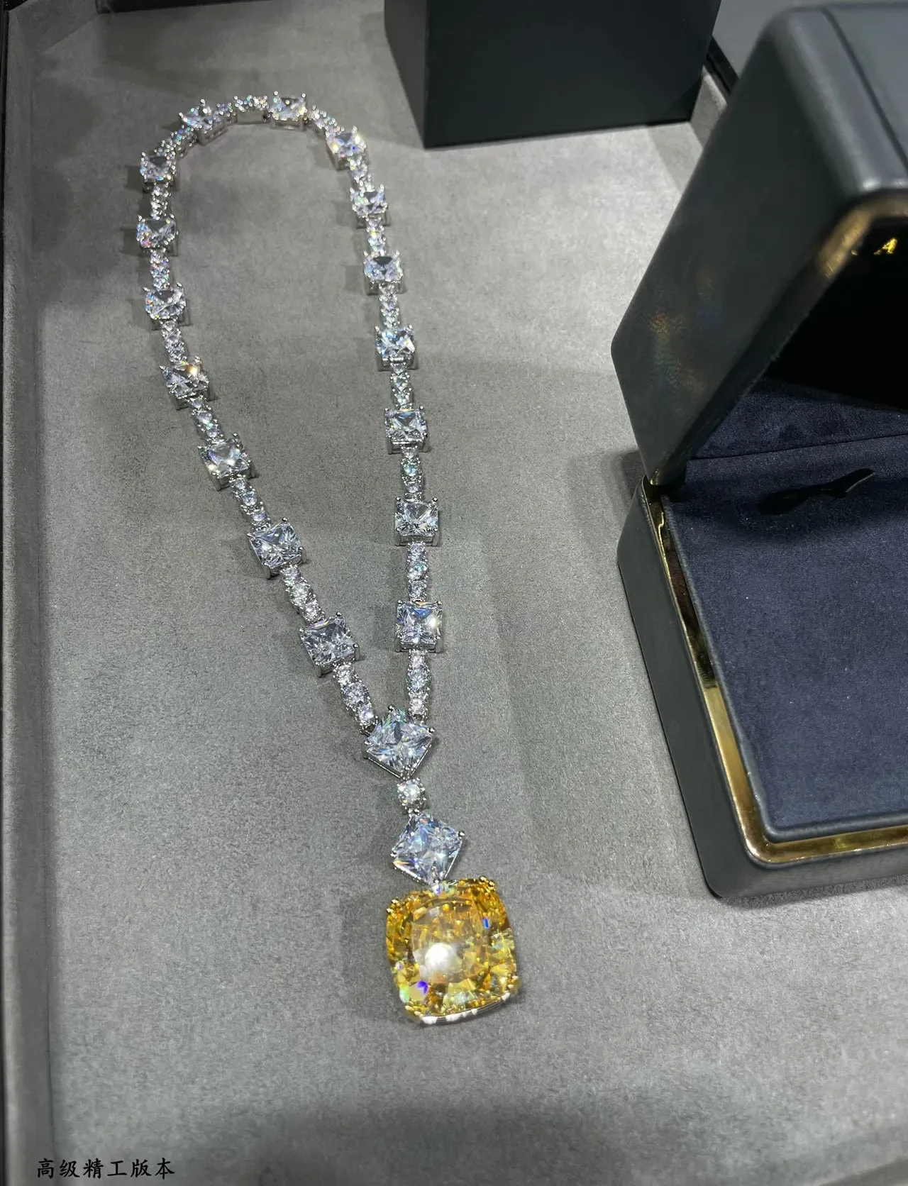 Silver-Tone Square-Cut Stone Graduated Pendant Necklace 7
