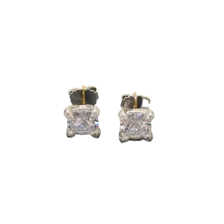 Silver Transparent Square-Cut Central Stone Prong-Set Earrings
