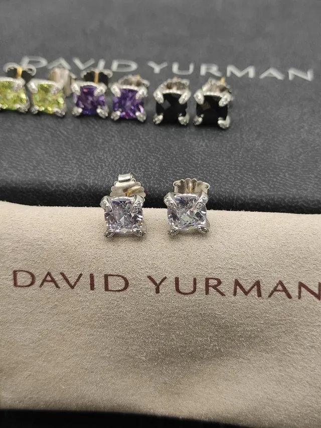 Silver Transparent Square-Cut Central Stone Prong-Set Earrings 3