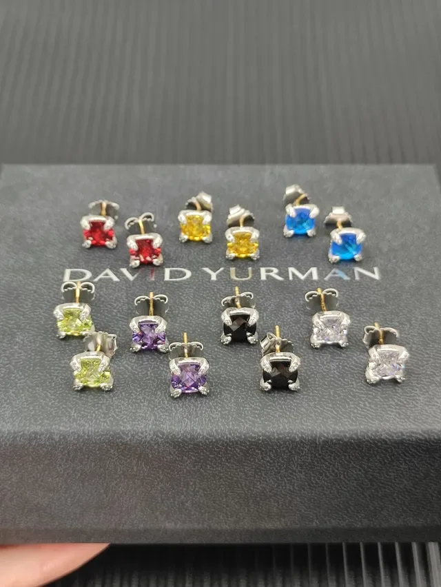 Silver Transparent Square-Cut Central Stone Prong-Set Earrings 4