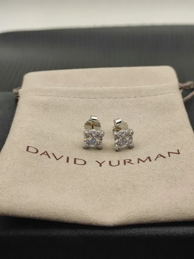 Silver Transparent Square-Cut Central Stone Prong-Set Earrings 9