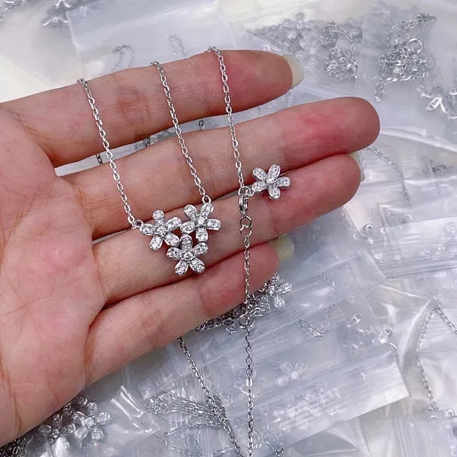 Silver White Floral Motif Pavé Crystal Necklace 2