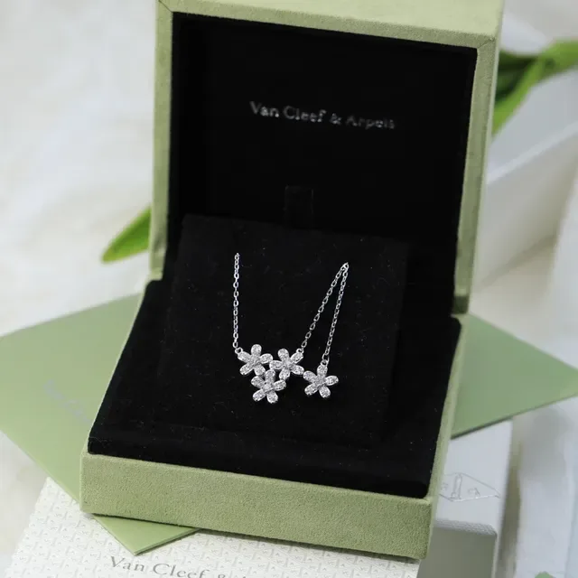 Silver White Floral Motif Pavé Crystal Necklace 5