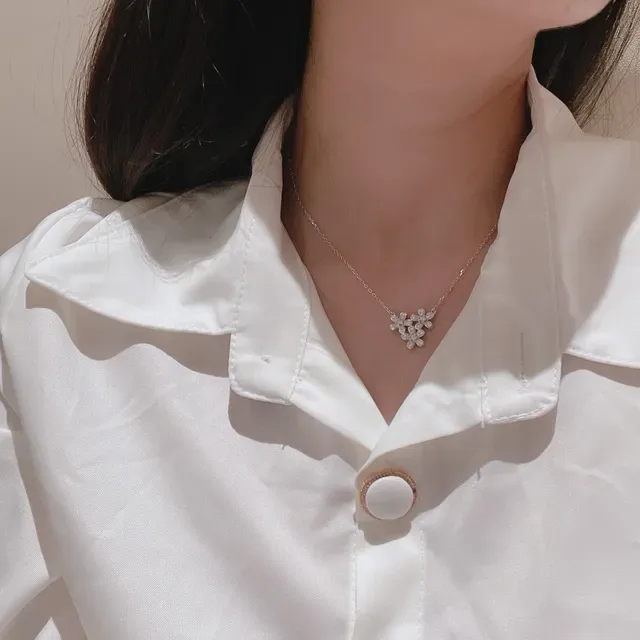 Silver White Floral Motif Pavé Crystal Necklace 7