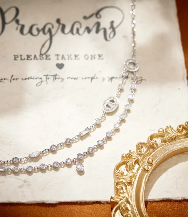 Silver White Layered Chain Toggle Clasp Necklace 4