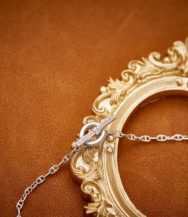 Silver White Layered Chain Toggle Clasp Necklace 6