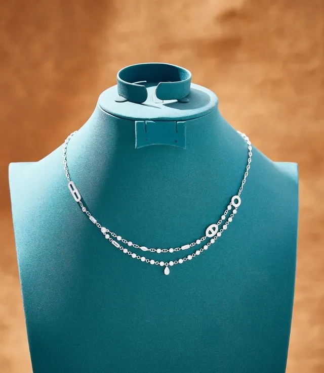 Silver White Layered Chain Toggle Clasp Necklace 8