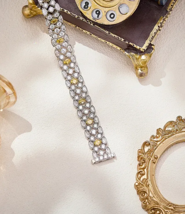 Silver Yellow Multi-Row Lattice Setting Mixed White And Gemstones Bracelet 3